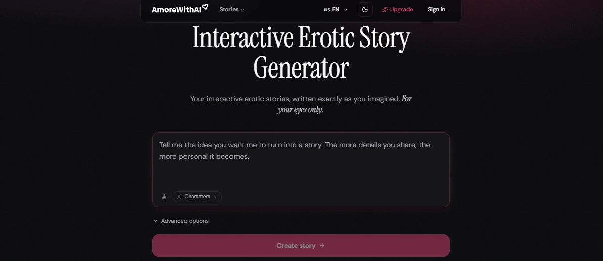 AmoreWithAI interactive erotic stories feature