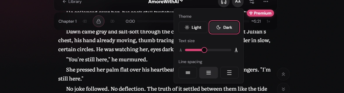 Changing themes and text size in AmoreWithAI