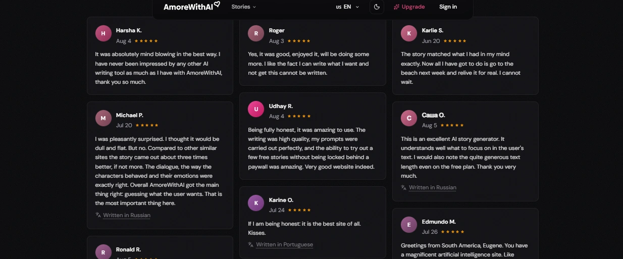 Real user reviews about AmoreWithAI