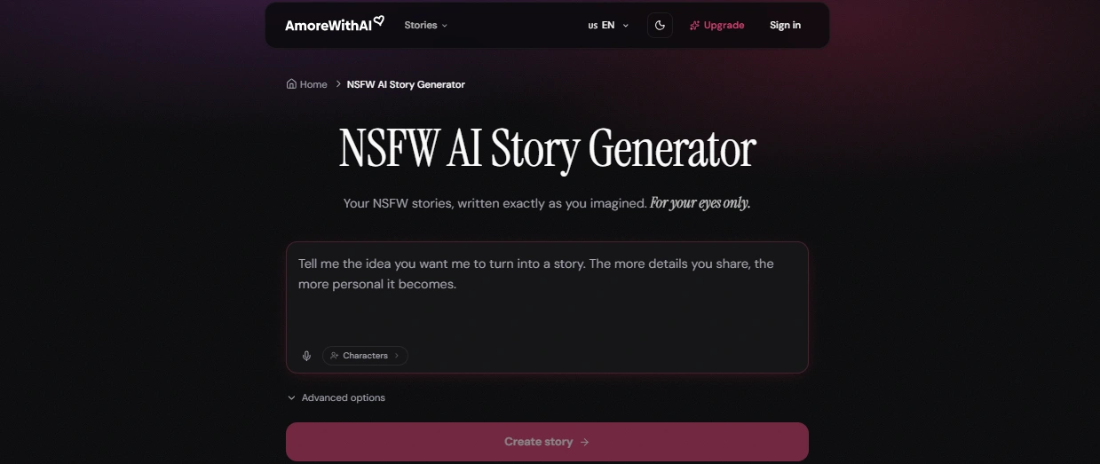 AmoreWithAI NSFW and porn story generator