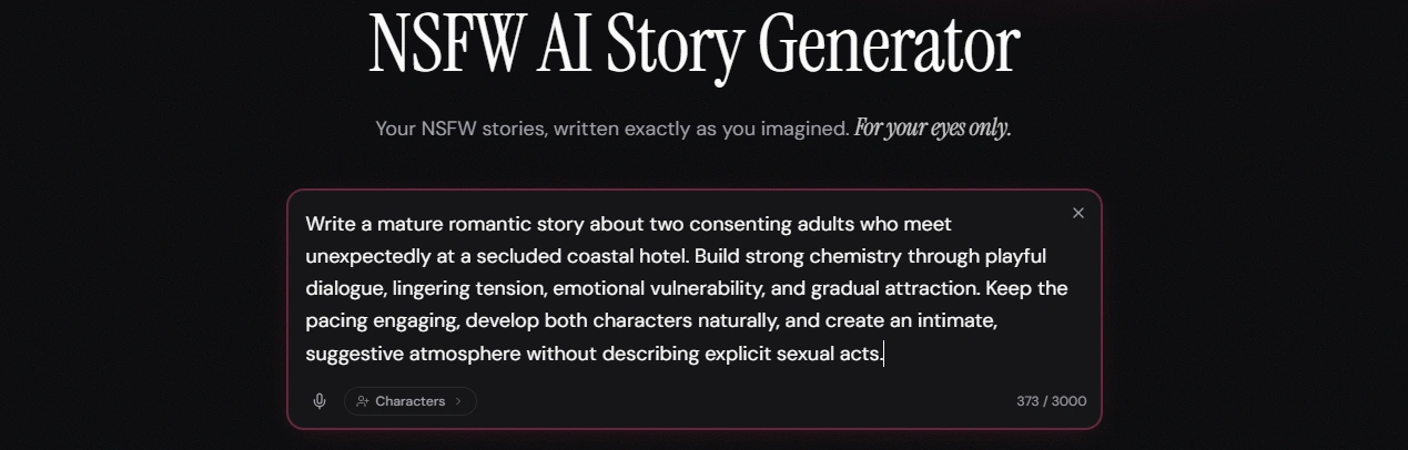 Entering a prompt and story details in AmoreWithAI