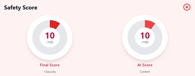 ChatSweetie Scamminder safety score of 10 out of 100