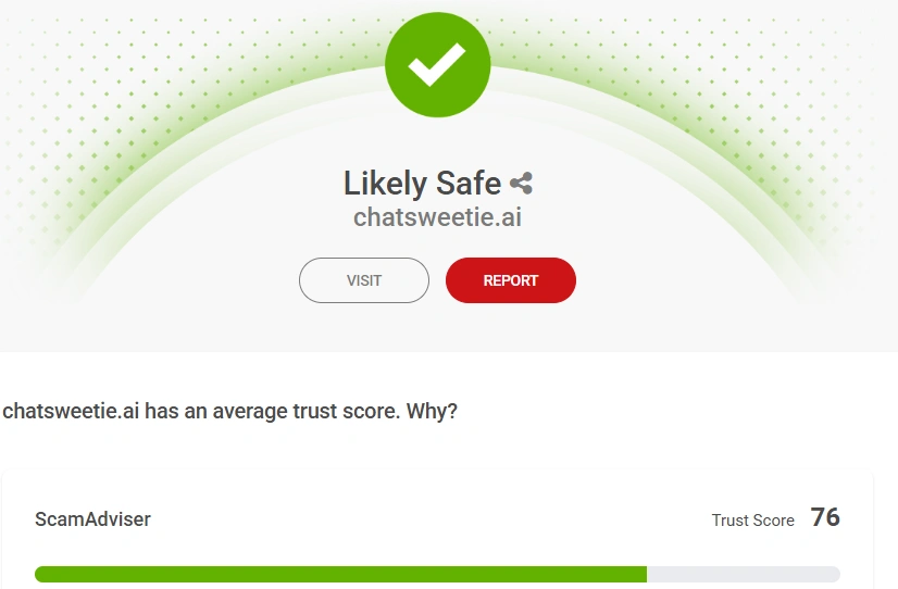 ChatSweetie ScamAdviser trust score result
