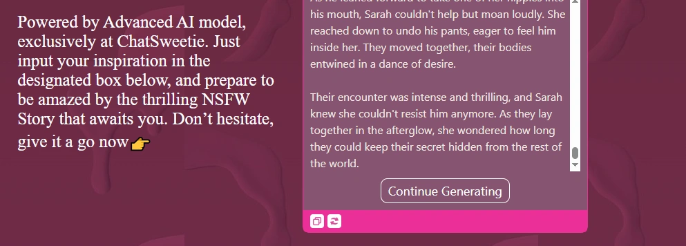 Continuing a generated story in ChatSweetie