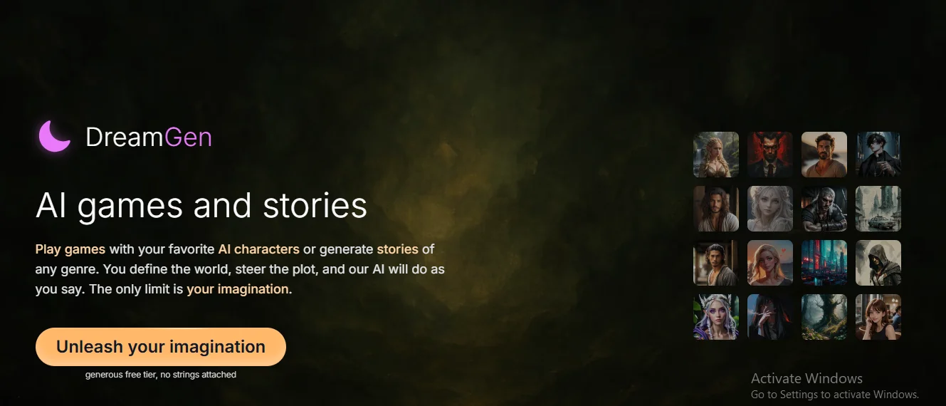 DreamGen AI writing platform - alternative to DeepFiction