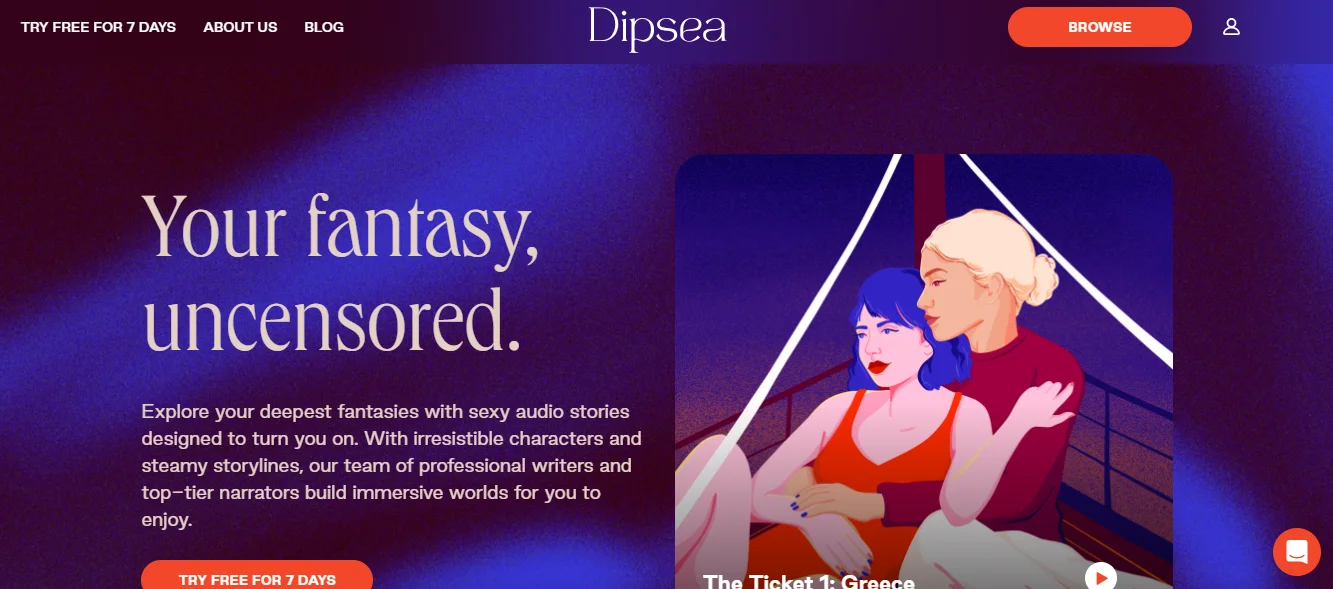 Dipsea audio erotica app homepage