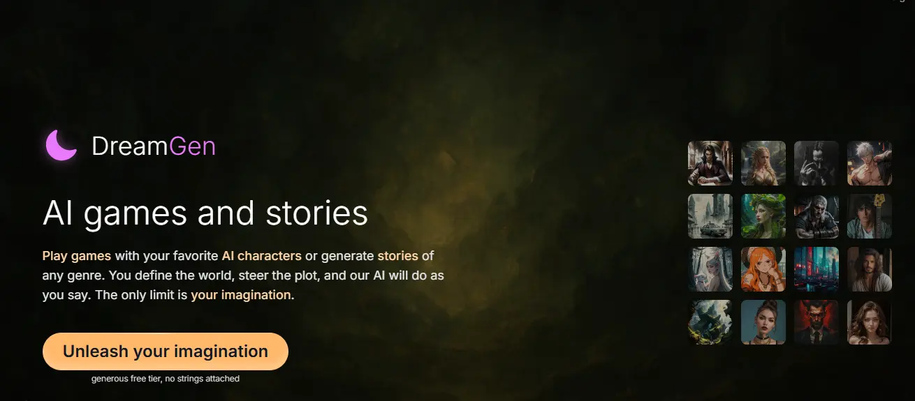DreamGen AI roleplay and story writing platform homepage