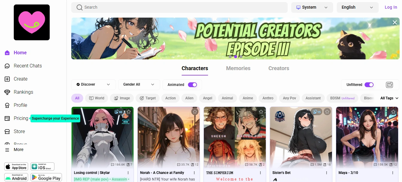 CrushOn AI adult character chat platform
