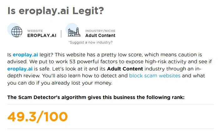 EroPlay AI Scam Detector website safety check