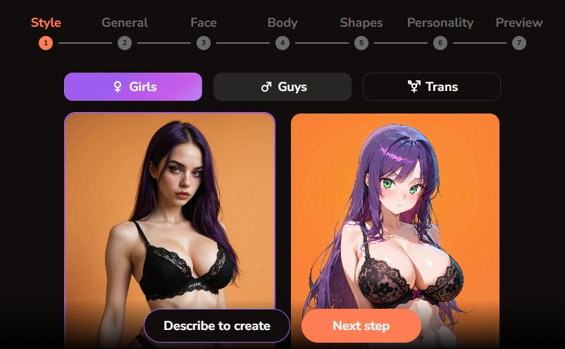 EroPlay AI custom character creation options