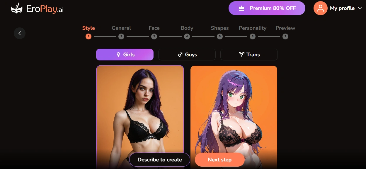 Creating a custom character or scenario in EroPlay AI