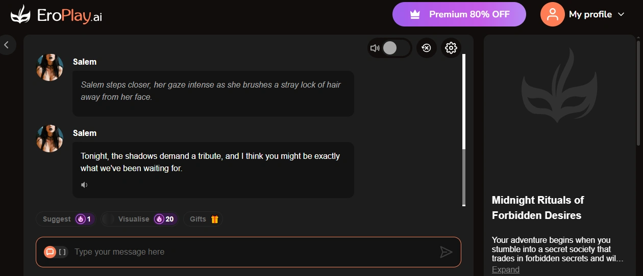 Starting a conversation with an EroPlay AI character