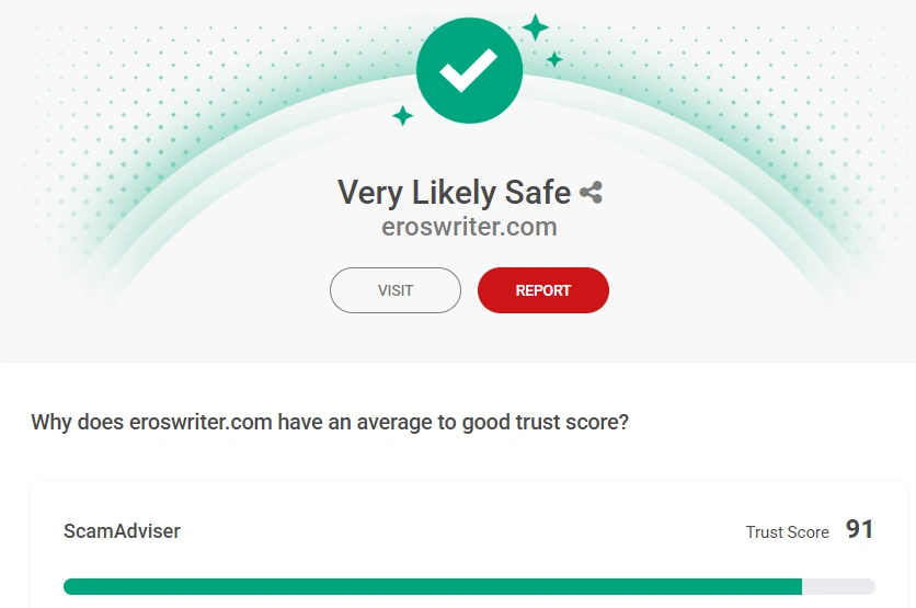 ErosWriter ScamAdviser trust score result