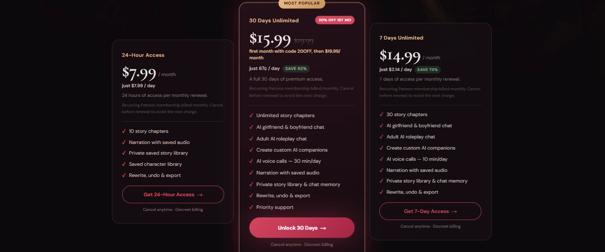 EroticSaga pricing and subscription plans