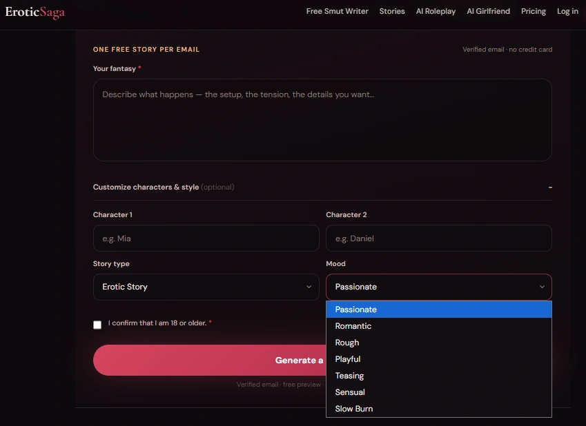 Choosing kink and mood in EroticSaga