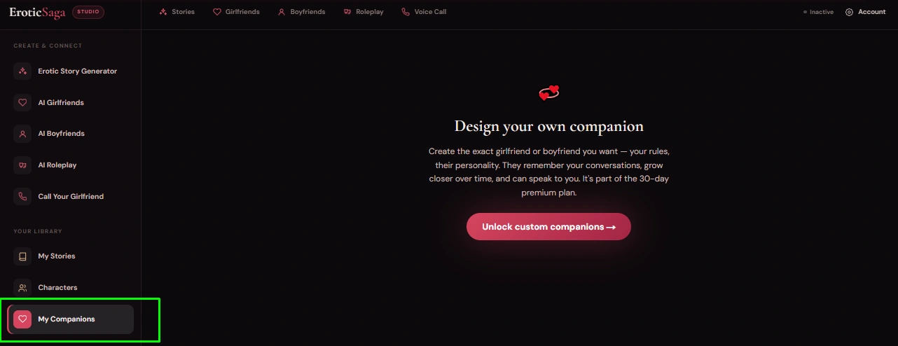 Opening companion chat or voice call in EroticSaga