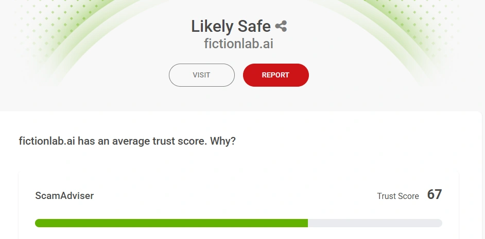 FictionLab AI ScamAdviser trust score result