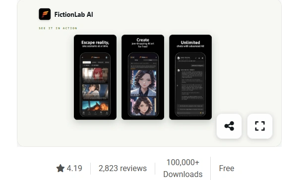 FictionLab AI Android app user activity and installs