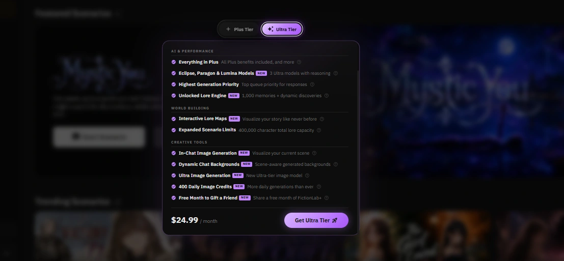 FictionLab AI Ultra subscription tier