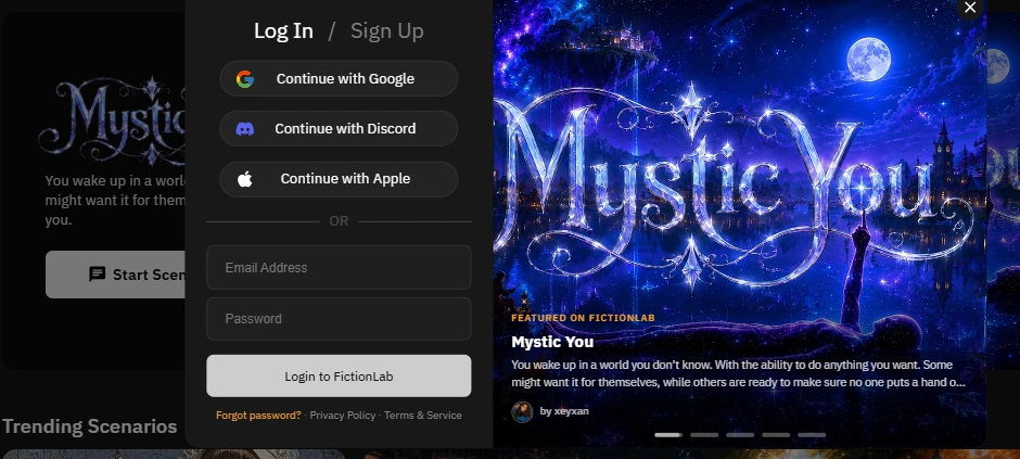 Creating a FictionLab AI account signup page
