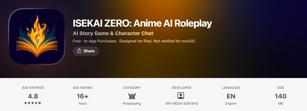 Isekai Zero mobile app on Apple App Store