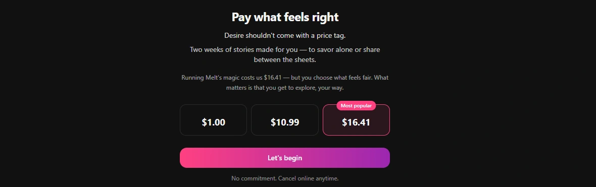 Melt Stories pricing and subscription plans
