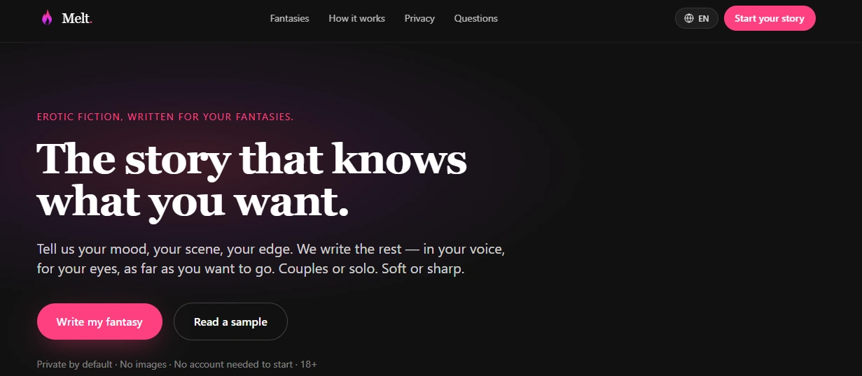 Melt Stories AI story generator homepage