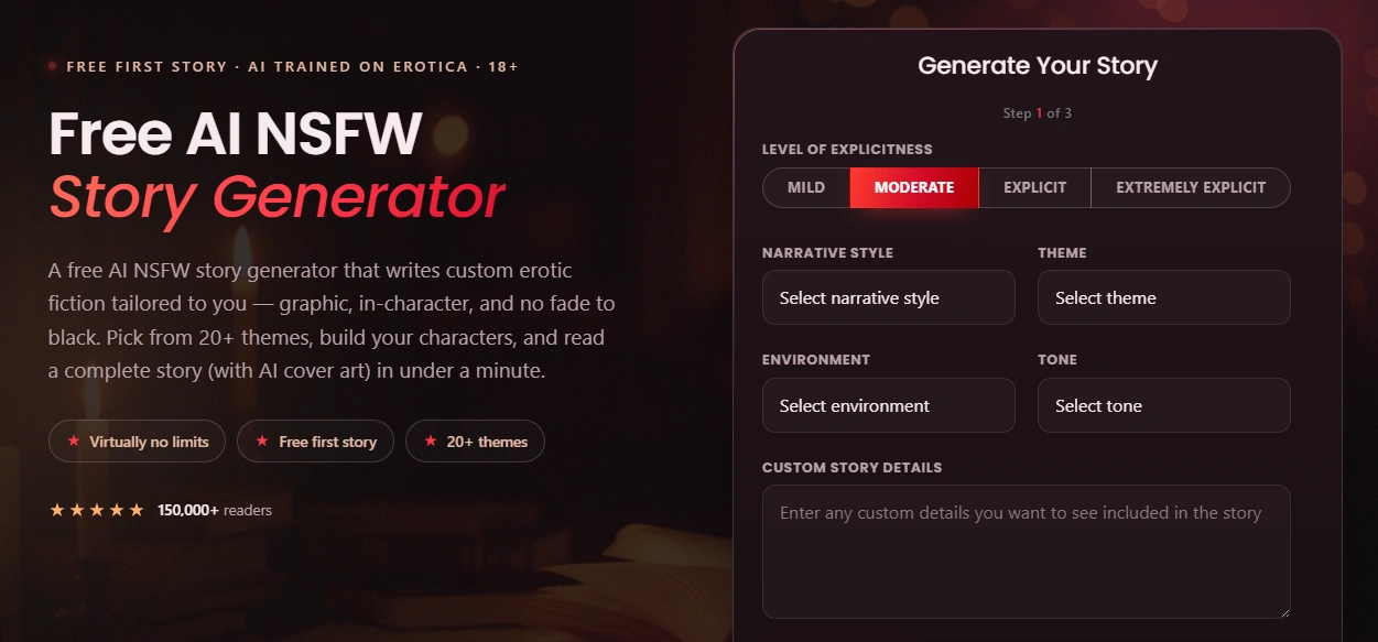 Choosing a theme and heat level on NSFWStory