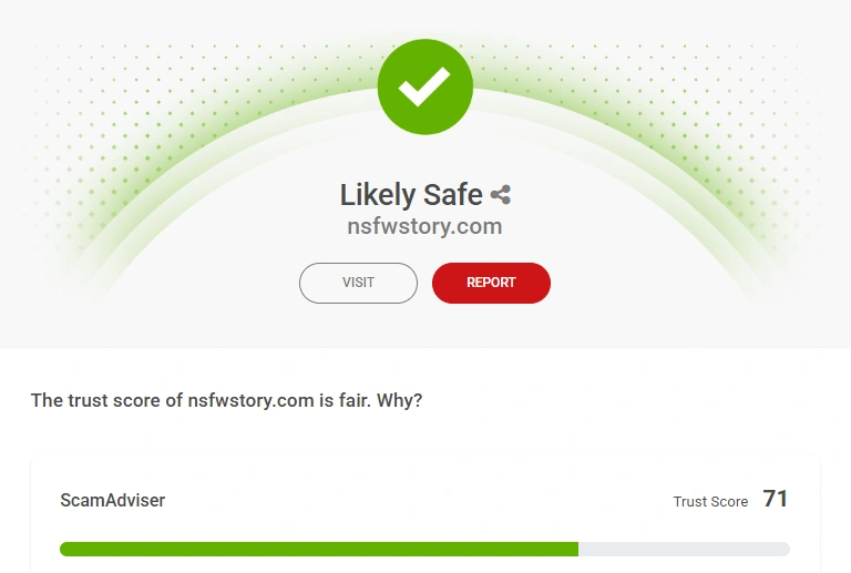 NSFWStory ScamAdviser trust score result