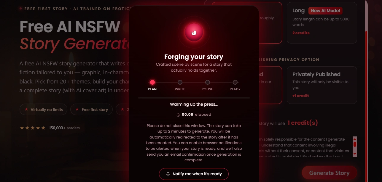 Generating an NSFW story on NSFWStory