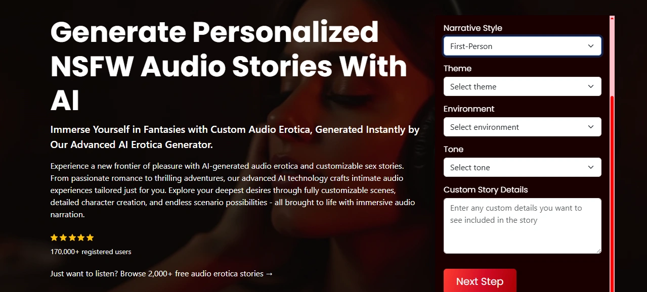NSFWStory audio erotica in 12 AI voices feature