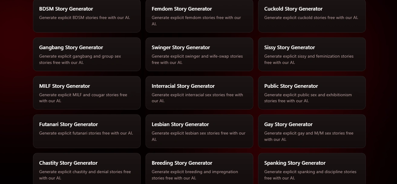 NSFWStory kink-specific AI smut generators