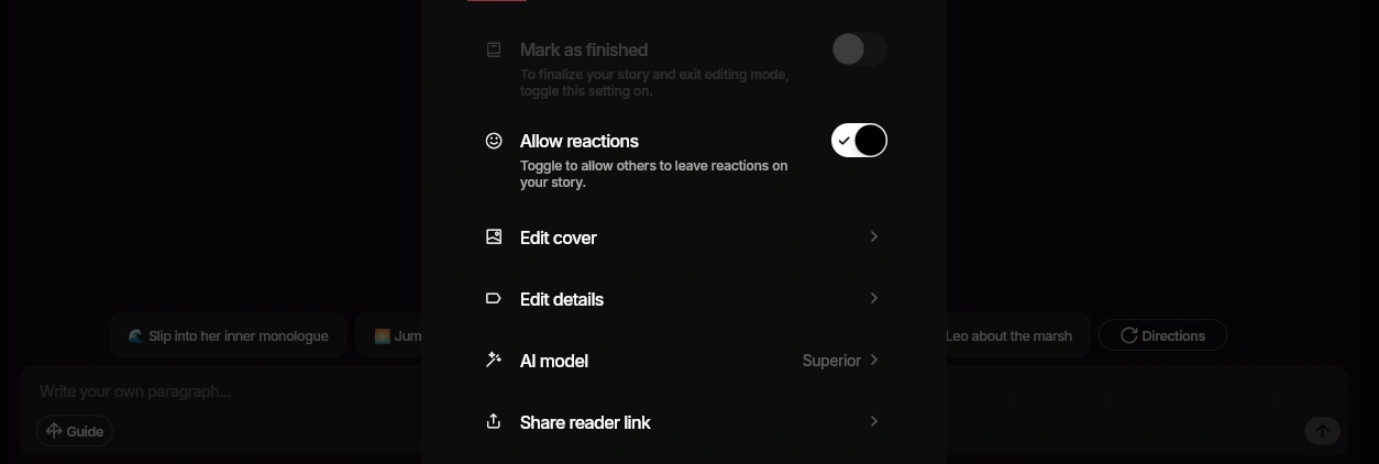 Pirr AI story editing mode