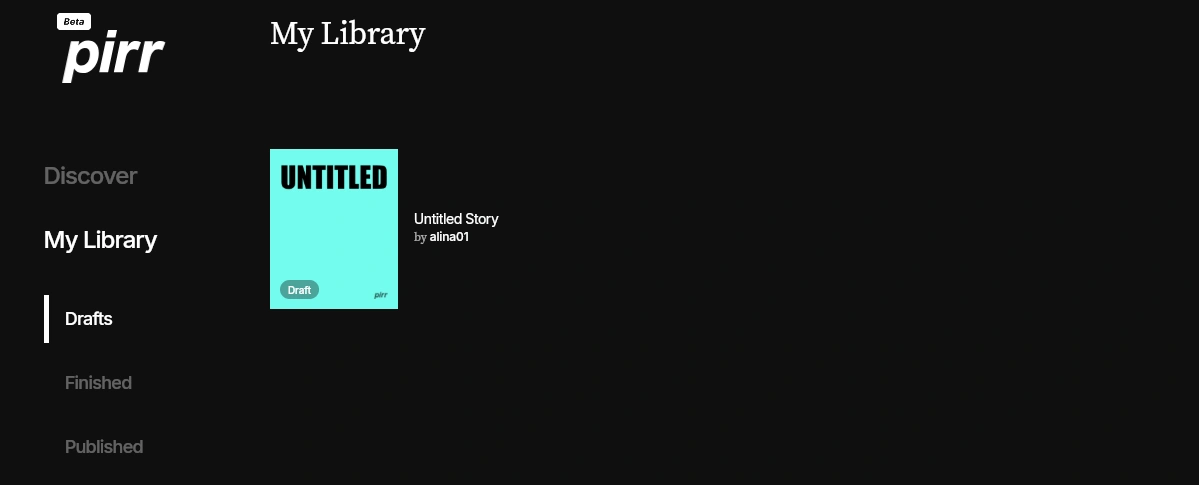 Pirr AI story library with published stories