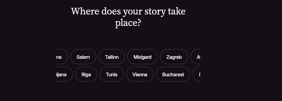 Pirr AI genres tropes vibes and locations selection