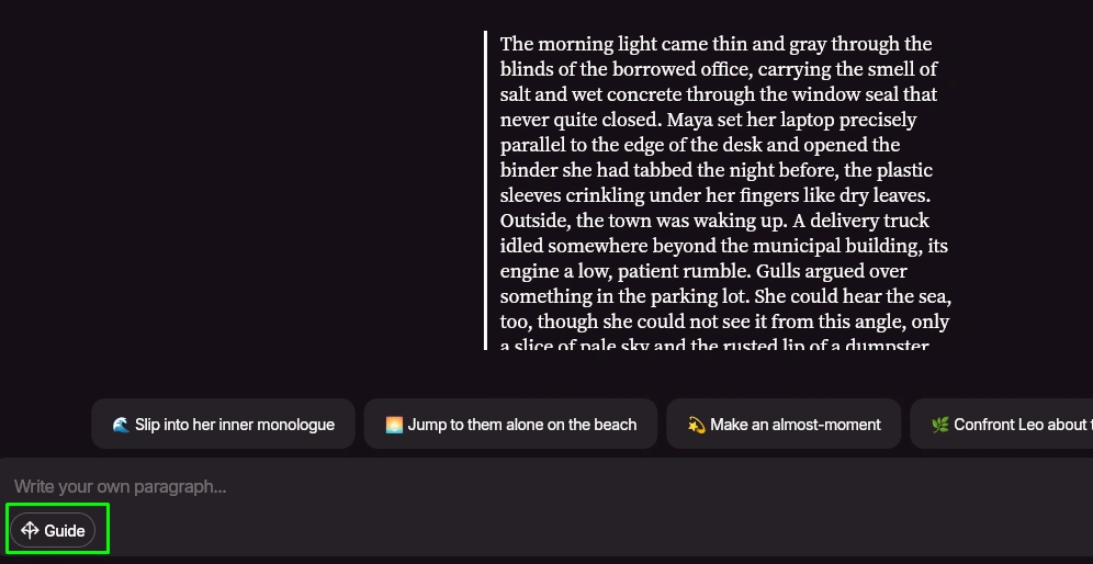 Pirr AI interface for guiding what happens next in a story