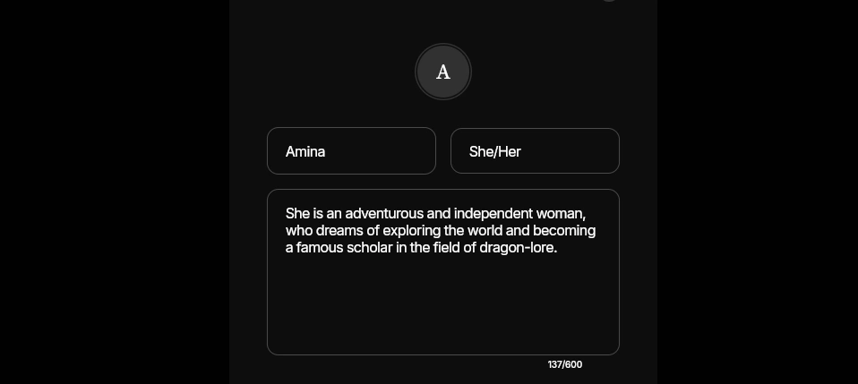 Pirr AI character customization screen