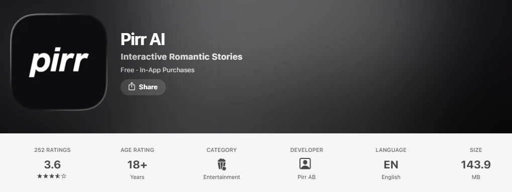 Pirr AI app listing on the Apple App Store