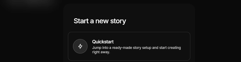 Pirr AI QuickStart feature for fast story setup