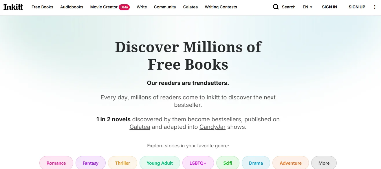Inkitt platform for adult and romance fiction