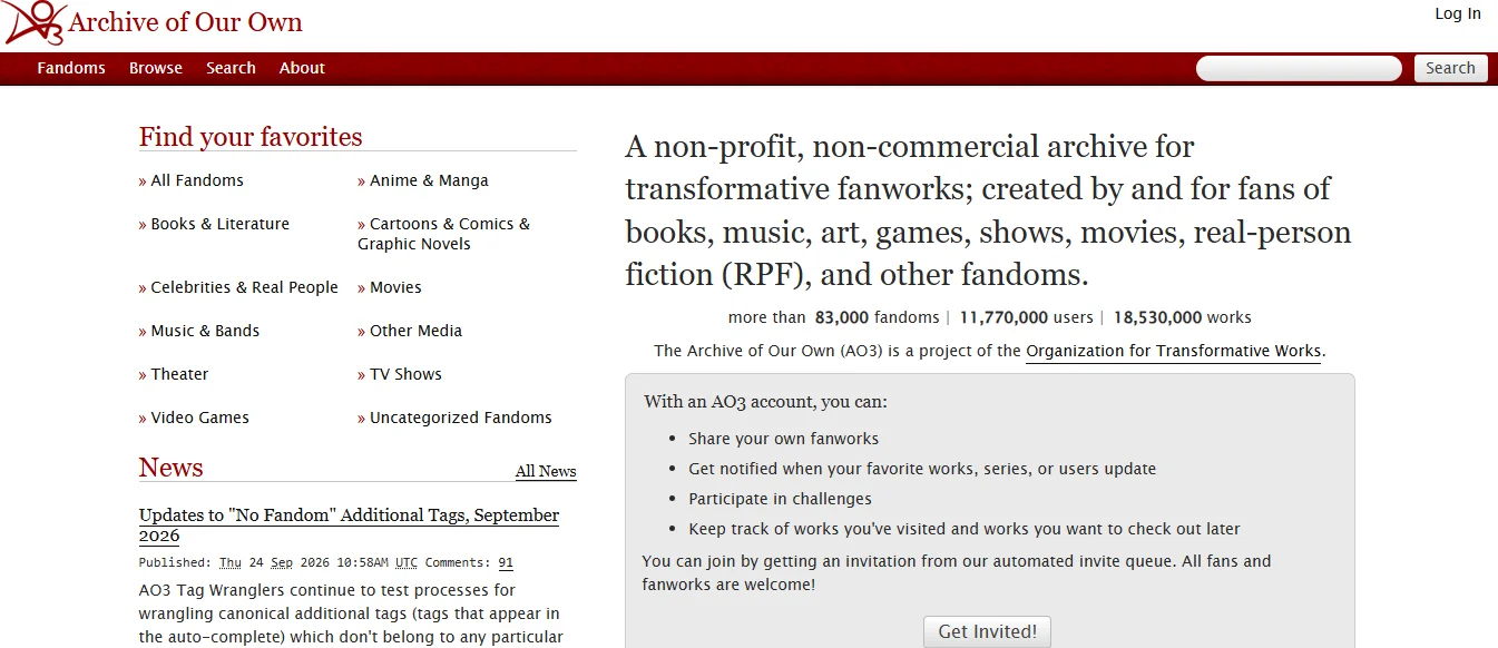 Archive of Our Own (AO3) smut fanfic platform