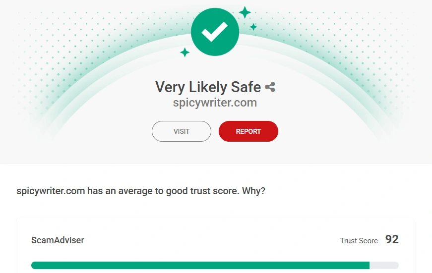 Spicy Writer AI ScamAdviser trust score result