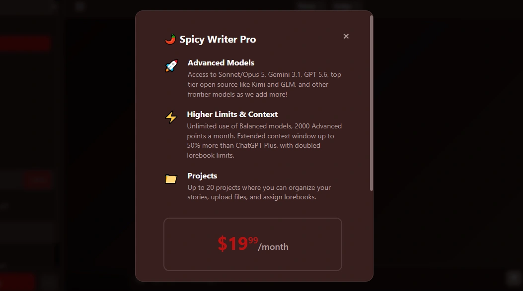Spicy Writer AI pricing plans and usage limits
