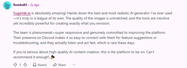 Positive Sugarlab AI user reviews on Reddit