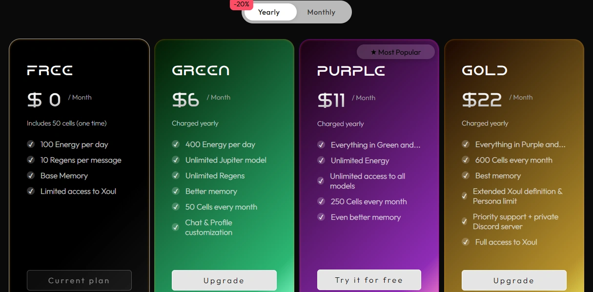 Xoul AI yearly subscription pricing plans